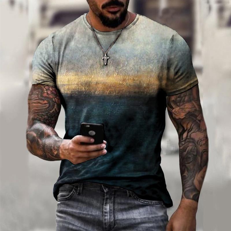 Sommer Herren Streetstyle Personalisiertes Rundhals Kurzarm T-Shirt Europäisch Amerikanische Kunst Ölgemälde 3D Digitaldruck T-Shirt Top