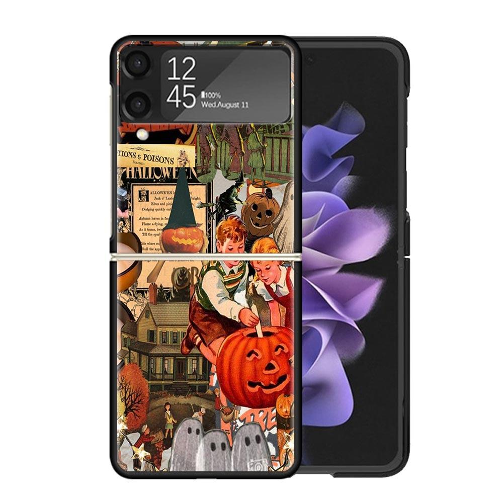 October Fall Halloween Spooky Pumpkin Clear Phone Case For Samsung Z Flip 7 6 5 4 3 Galaxy ZFlip7 ZFlip6 ZFlip5 ZFlip4 ZFlip3 5G