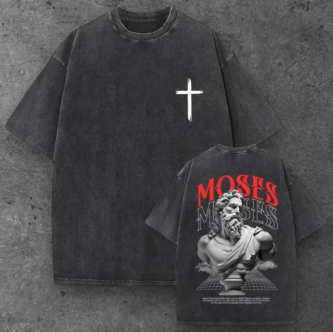 Unisex Moses Prophet Statue Graphic Oversized T Shirt Black Grunge S-2XL S разноцветный