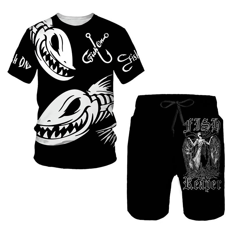 Hip Hop T-shirt Men 2-piece Set Summer Short Sleeve Tops Shorts Casual Oversized Streetwear Clothes Tracksuit Set