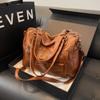 Vintage PU Leather Large Capacity Tote Two Zips Pockets Decor Shoulder Cross Body Bag Unisex Women Daily Travel Handbag