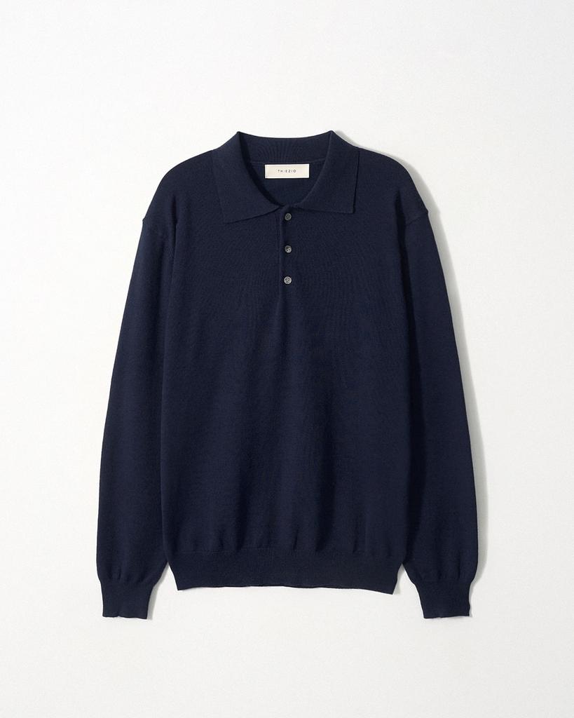 EZIO Essential Button Collar Knit_Navy