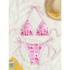 Swimsuit 2026 Female Micro Bikini Women Swimwear Summer Beachwear Women's Bathing Suit Floral Print Neck Halter Thong Bikini Set