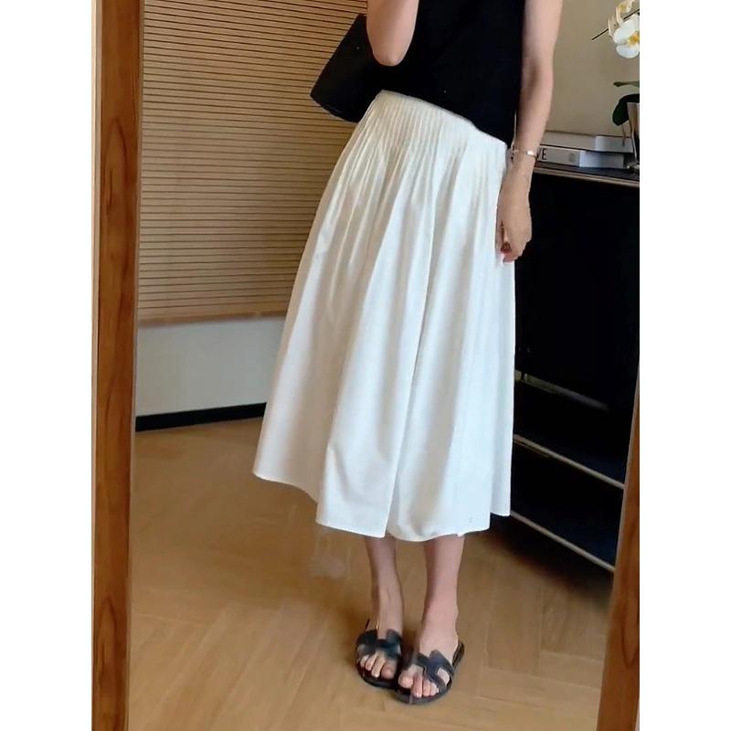 

White A-word pleated skirt women s summer dress new design sense niche high waist medium and long big pendulum umbrella skirt One size fits all белый
