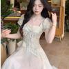 2026 French Girl Splicing Fake Two-piece Long Skirt Summer Large Size Sweet and Thin Princess Puffy Dress