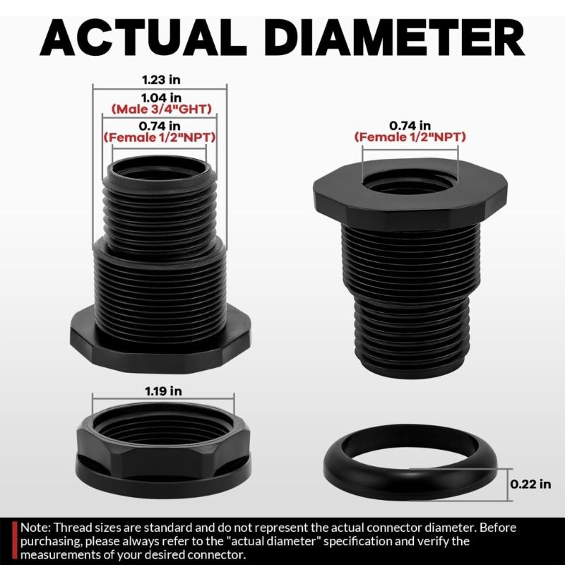 10 Stück Robuste Wassertank-Adapter Tankverbinder Wasserdicht Gemacht Wasserrohr-Adapter für Regentonnen und Teiche