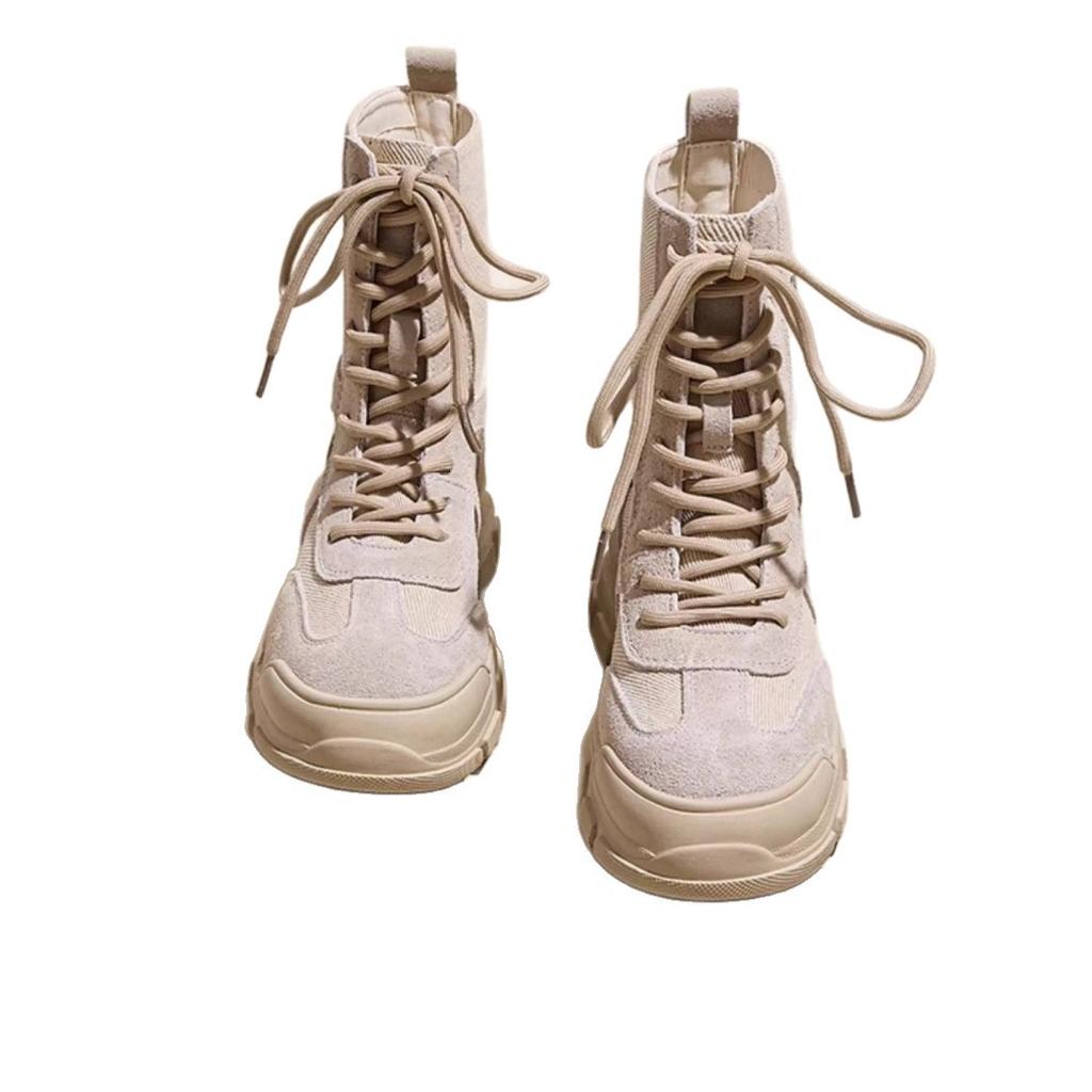 Outdoor mountaineering Martin boots women's 2025 autumn platform breathable rhubarb boots hiking desert canvas shoes