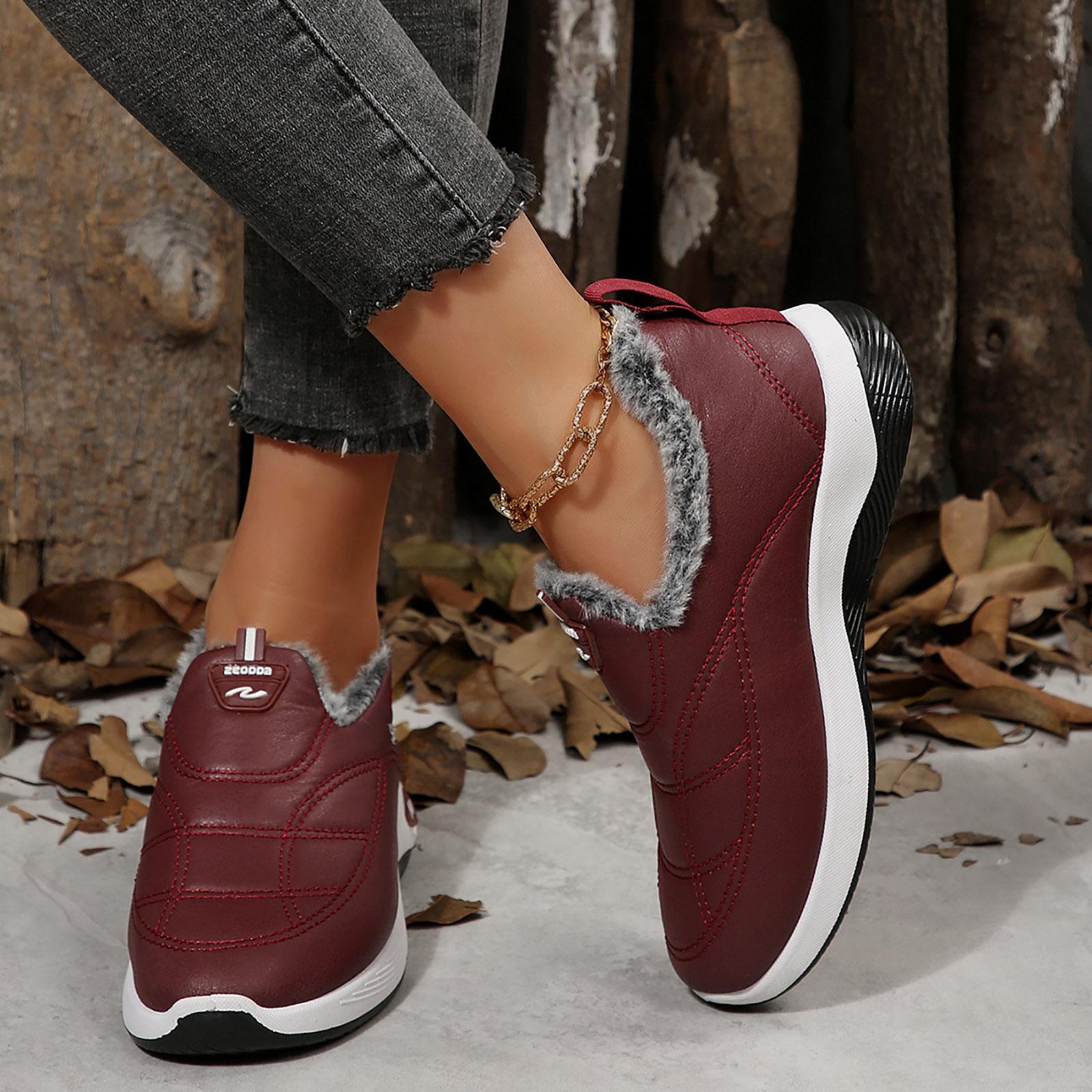 Women s Warm And Cold Casual Thick Fleece Thick Soled Boots Women Winter Warmer 36 винный