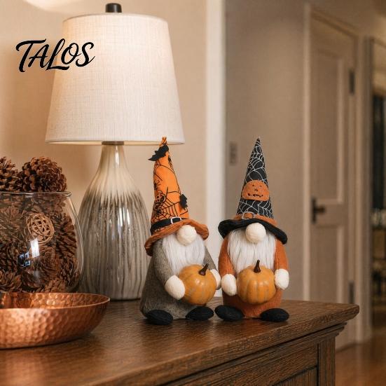 Three-dimensional Halloween Table Centerpiece Gnome Figurine, Fabric Pumpkin Bat Ornament, Faceless Doll for Tiered Tray Shelf Table, Spooky