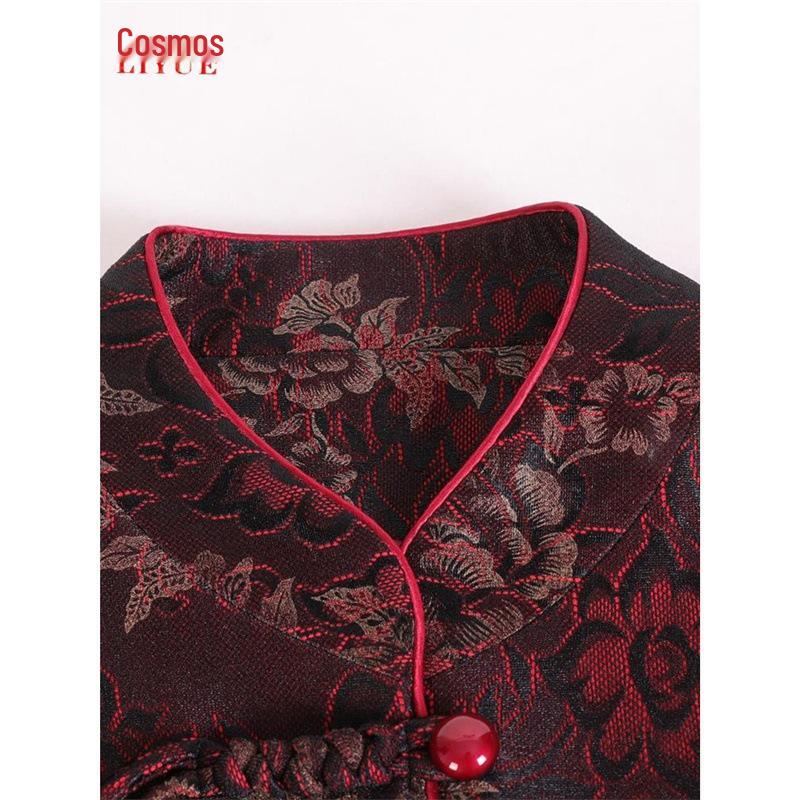 2025 Spring/Autumn Chinese Style Grandma Cardigan: Elegant, Turn-Down Collar Coat & Stand-Up Collar Top for Middle-Aged & Elderly