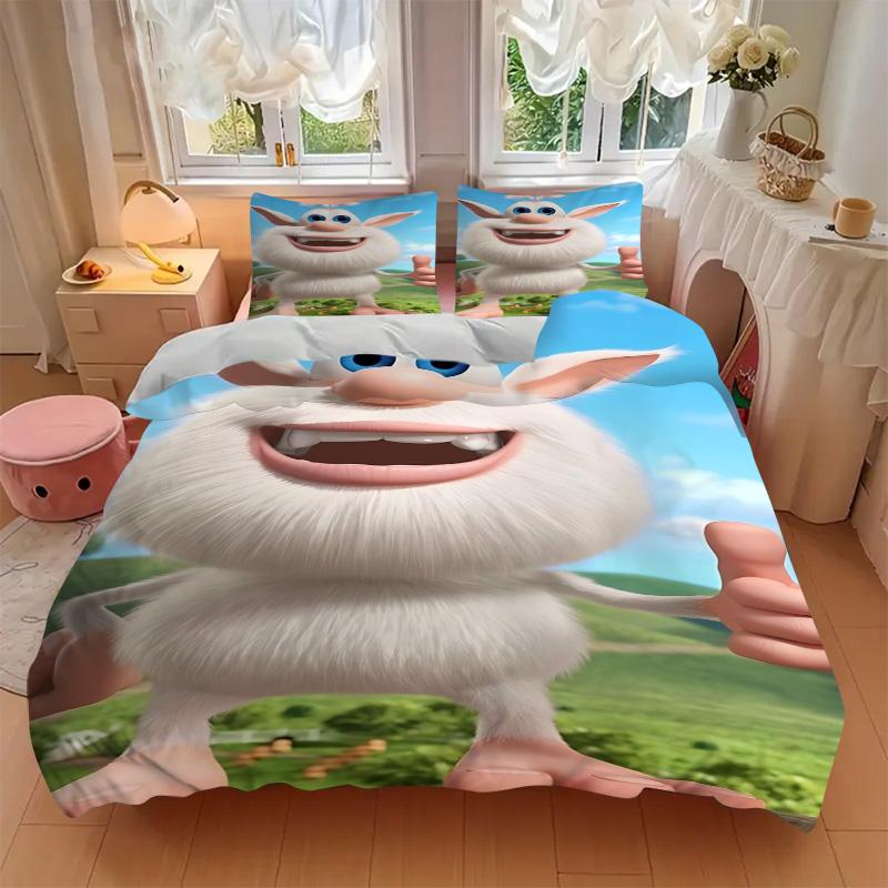 Happy White Fluffy Monster Print 3Pcs Bedding Set,Duvet Cover with 2 Bedro,Pillowcase Home Birthday Gift