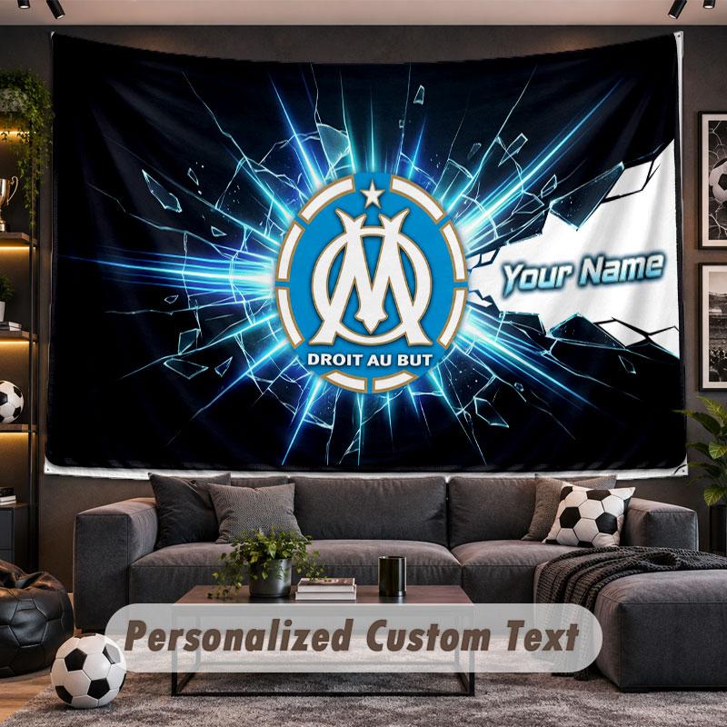 Wall Hanging Tapestry Custom NameOlympique Marseille FC Pattern Personalized Printed Fabric Wall Decor