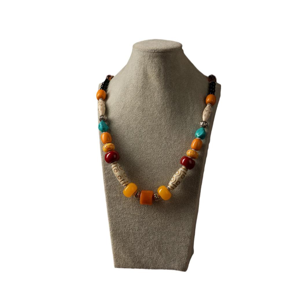 Naszyjnik z bursztynową zawieszką w tybetańskim stylu etnicznym dla mężczyzn i kobiet