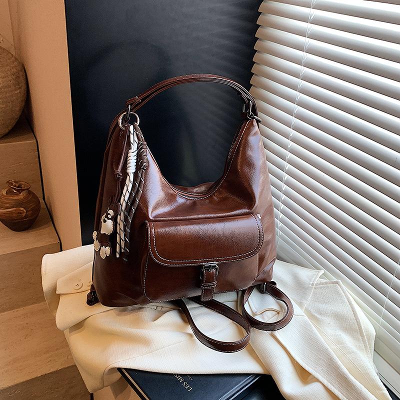 Retro Large-capacity Tote Bag Women's New Autumn and Winter Commuter Shoulder Bag Maillard Backpack