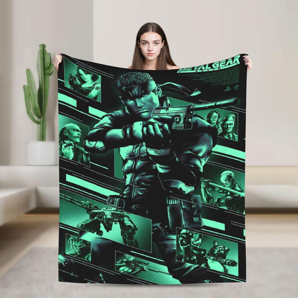 Metal Gear Solid Green Soldier Game Super Soft Blankets Travel Plush Throw Blanket Funny Home Decor Flannel Bedspread Bed Cover