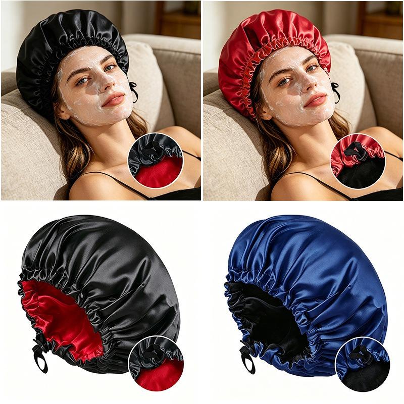 Satin nightcap double button adjustment satin nightcap, women's beauty hair care cap, shower cap
