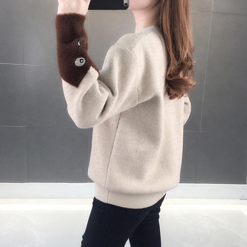 Dámský zesílený svetr z umělého norka: 2025 Podzim/Zima Volný Plus Samet Zeštíhlující Pletený Top