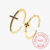 925 Silver Black Zircon Crystal Cross Finger Rings For Women Fashion Wedding Engagement Party Charm Jewelry