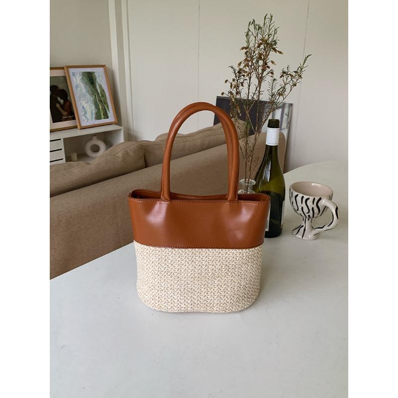 Summer Straw Knitted Beach Bag New Appearance Style Patchwork Handbag Niche Design Classic Durable Material Durable Material