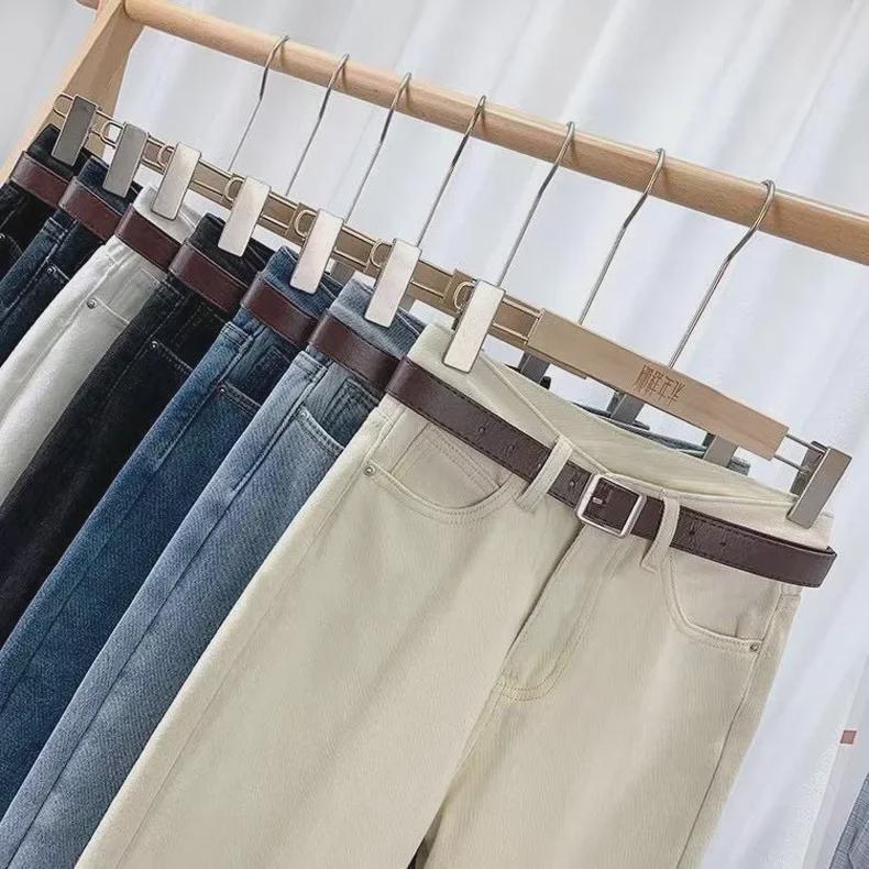Women's 2025 High-Waist Straight Jeans: Velvet-Thickened, Slim-Fit, Nine-Point Harem Pants for Autumn/Winter