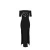 In stock, European and American summer new dresses women's clothing one-word shoulder split printing casual loose long dress