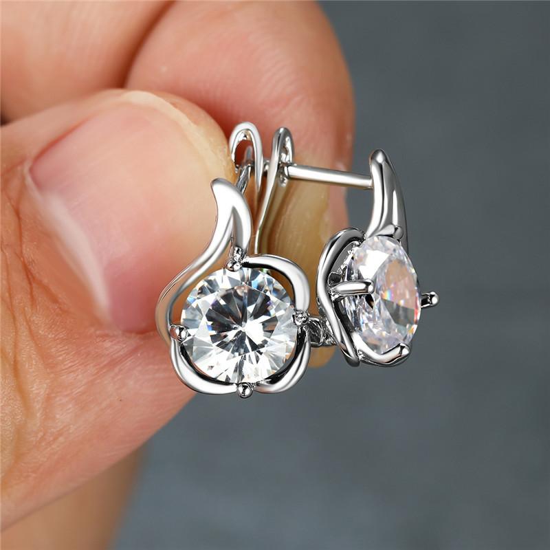 Round Rainbow Red Blue Green Yellow Black Stone Flower Hoop Earrings For Women Silver Color White Zircon Small Ear Buckle Gifts