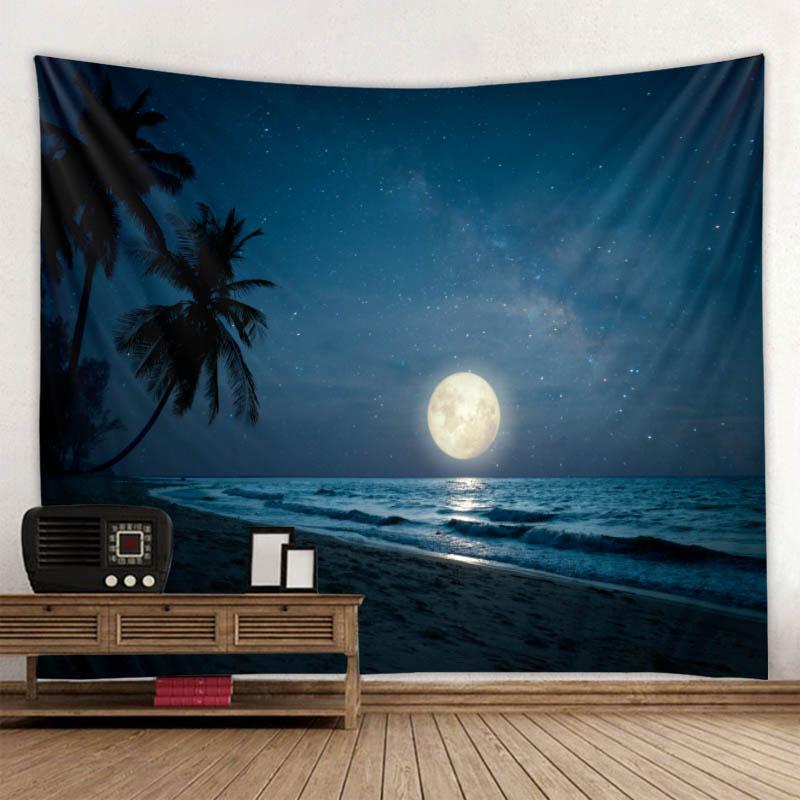 Krajina ilustrace gobelín hvězdná obloha za oknem stěna visící bohémský hippie domácí dekorace tištěné prostěradlo