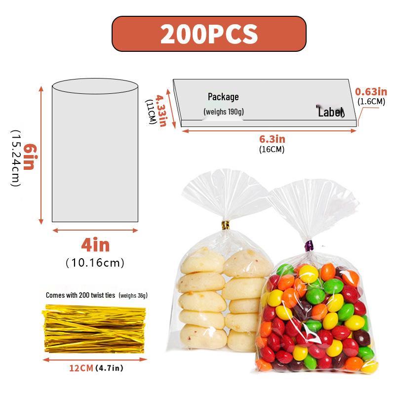 

Прозрачный упаковочный пакет с завязкой для печенья, хлеба, конфет и выпечки