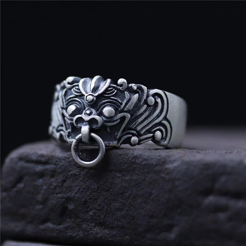 

Open Pepper Picture Door God Shop First Ring Men and Women Body Protection Gluttonous Beast Ring Domineering Jewelry one size(US size 6-13)