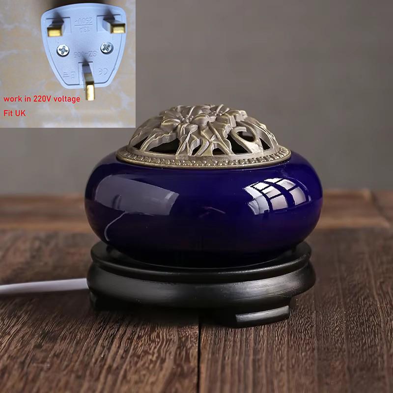 Blue Electronic Incense Burner Timing Temperature Regulation OUD Ceramic Censer 220V Essential Oil Lamp Home Fragrance Stove