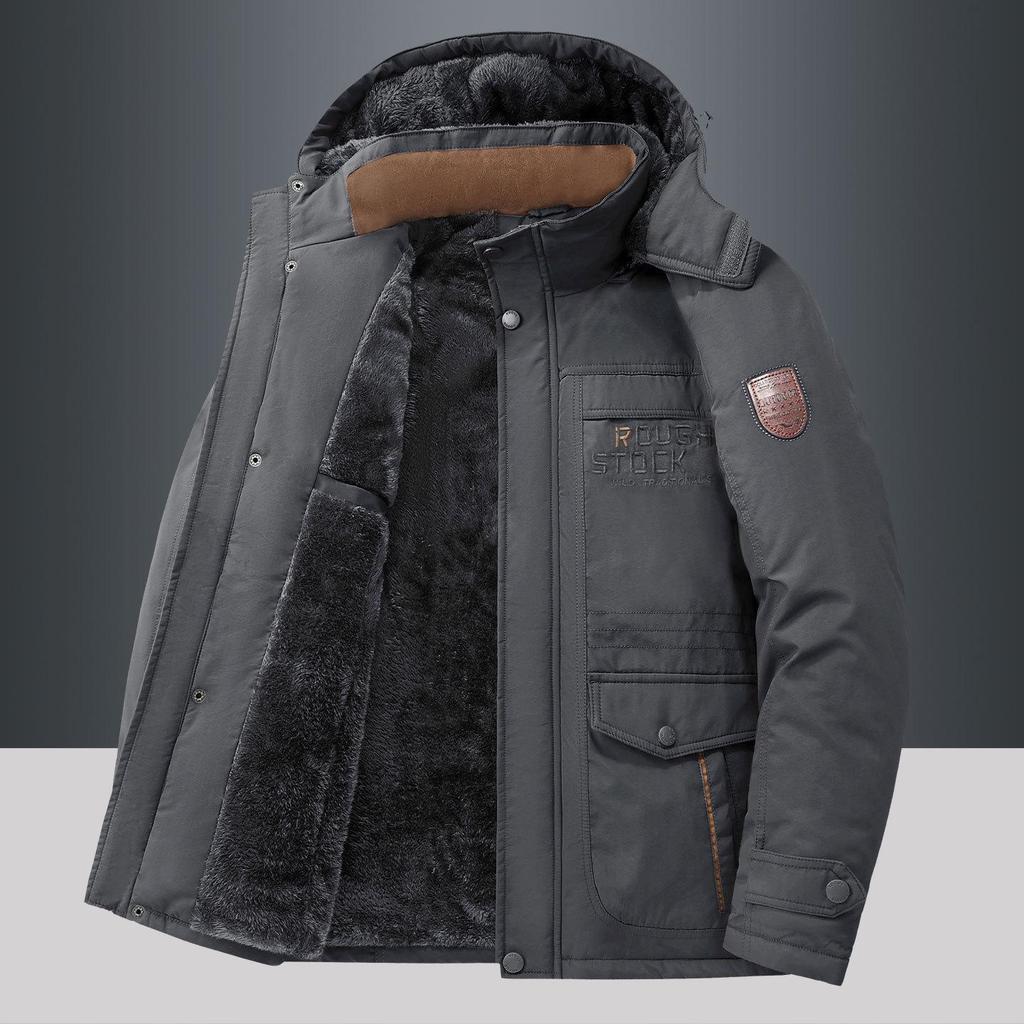 Men's Winter Cotton Jacket with Fleece Lining, Thickened Style for Middle-Aged and Elderly - Medium-Long, Padded Coat.