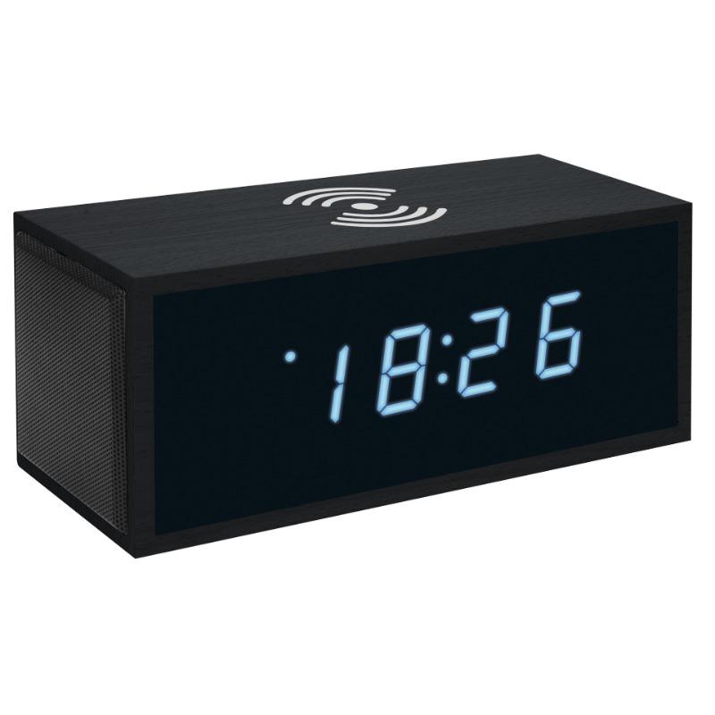 Bluetooth-Lautsprecher Kabelloses Laden Digitaluhr Holzspiegeluhr Bluetooth-Audio Elektronischer Wecker Kabellose Ladeuhr