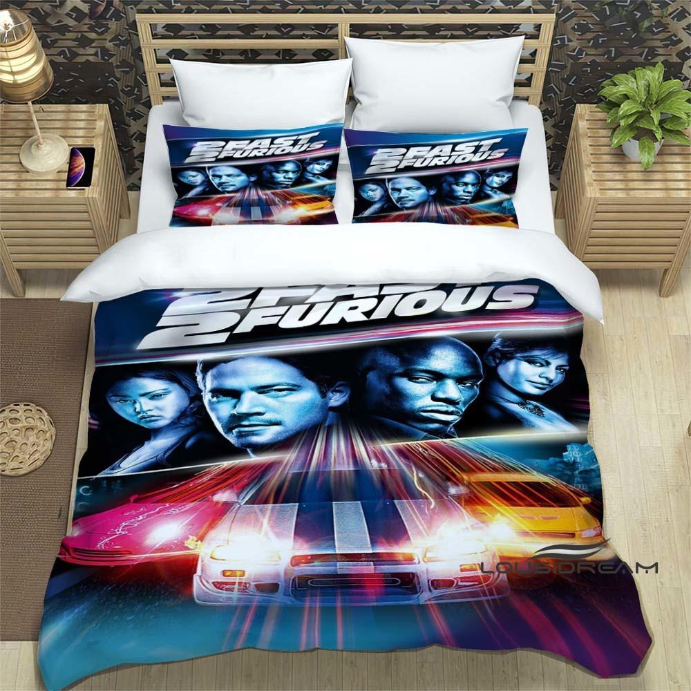 This Printed Bedding Set—featuring Duvet Covers and Pillowcases—is Inspired by the *Fast & Furious* Racing Action Film Franchise