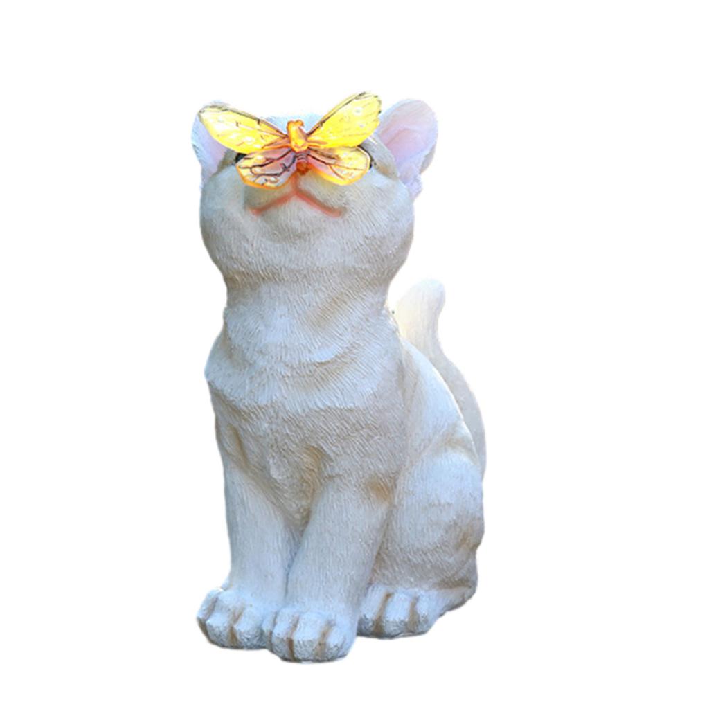 Outdoor Cat Sculpture Figurine Pendant Garden LED Solar Lights Cute Cat Animal Statue Sculptures  for Landscape Yard