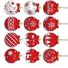  12PCS Wooden Christmas Ball Ornaments Hanging Pendant Festival Home Decoration Decorative Holiday Party Supplies