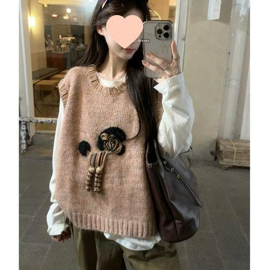 

3D Розовый Вязаный Безрукавный Свитер Жилет для Женщин - Свободный Крой, Идеально подходит для Весны и Осени One Size