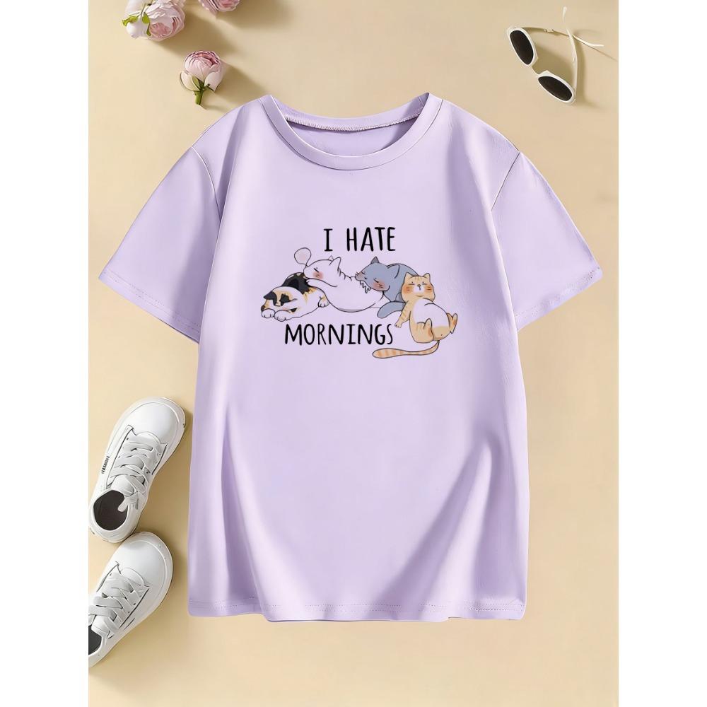 

Summer Spring Kids I Hate Morning Cat Printed T Shirts Kids Children s T-shirt Boys Girls Casual Top Tee 160