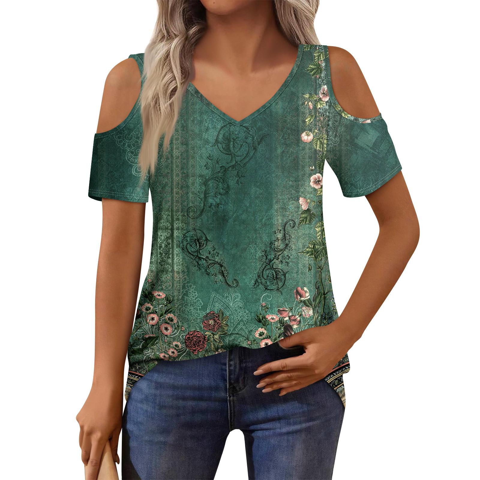 

Женская футболка, элегантная повседневная рубашка с принтом, короткий рукав, летний топ свободного кроя S армия зеленый