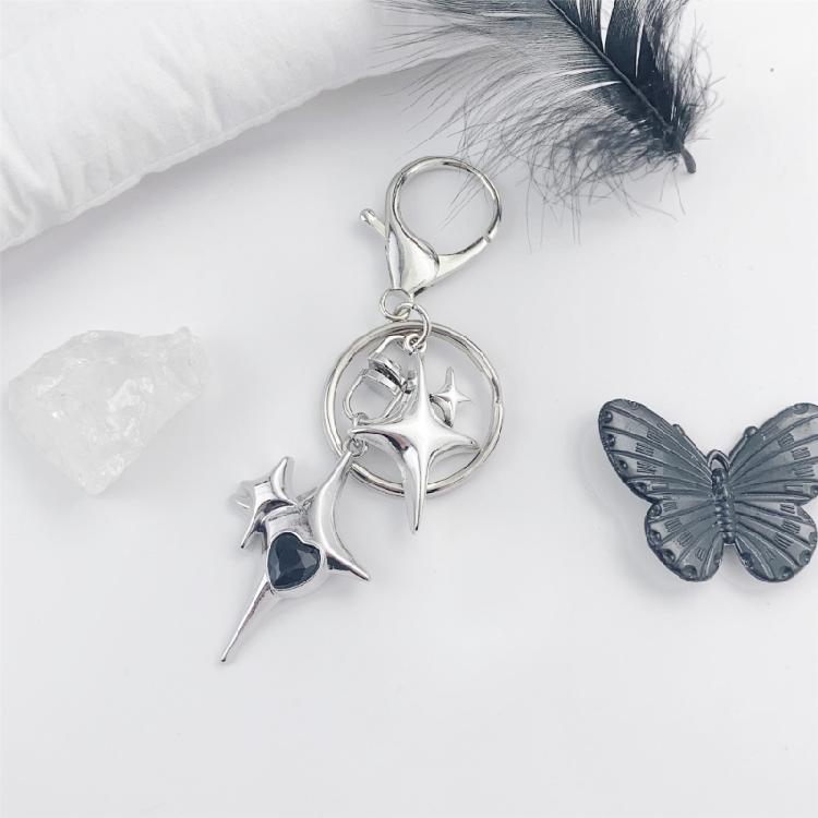 Guitar Pendant Keychain with Shimmering Stones Metal Keyring Sweet Cool Girls Key Chain Lightweight Jewelry for Bag