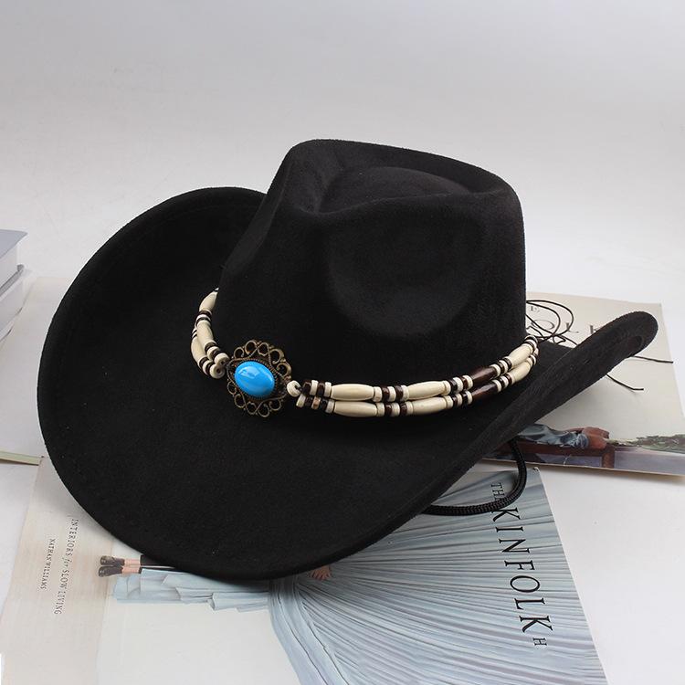 Western Cowboy Style Tibetan Bull Head Accessories Fashion Top Hat Autumn/Winter New Collection Deer Skin Velvet Large Edge Riding Hat