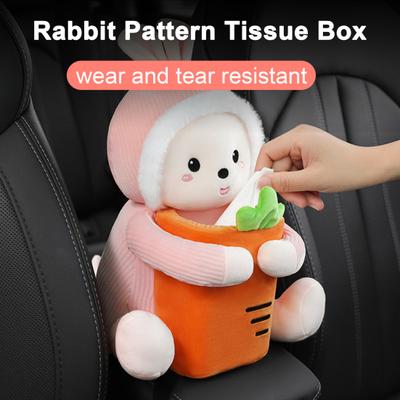 Cartoon Rabbit Shape Car Plush Tissue Box Cute Napkin Tissue Paper Holder Creative Car Armrest Tissue Case