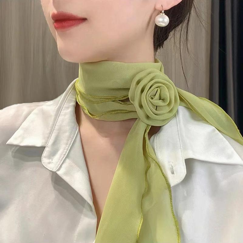 Rose Flower Silk Scarf Versatile Soft Neckerchief For Women Girls Temperament Long Ribbon Tie Scarf Office Clothes Gifts