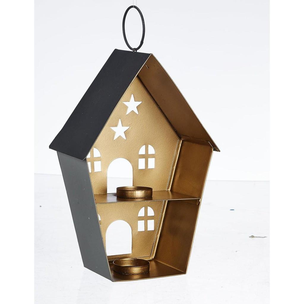 Zierliches Eisen Teelicht | Stilvoll | für Innen- & Außendekoration (Grau mit Gold)