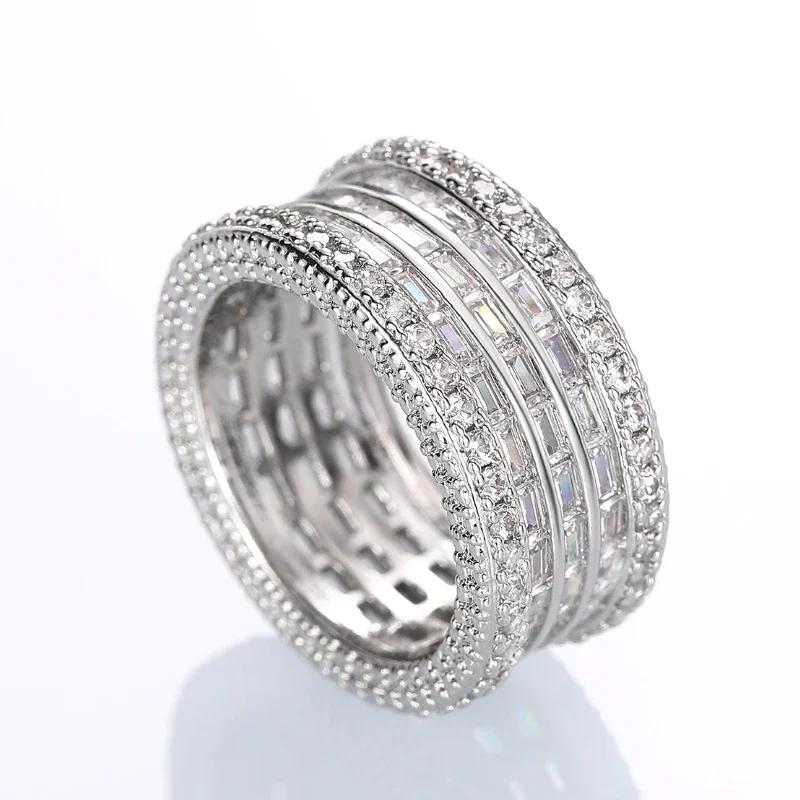 Huitan Luxury Wide Opulent Rings for Women Shiny Cubic Zirconia Finger Accessories for Engagement Trendy Fashion Party Zircon