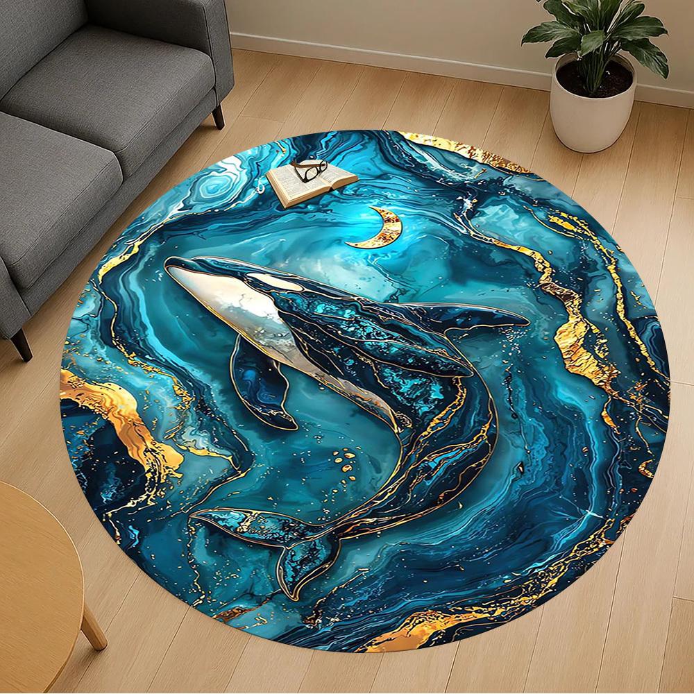 1PC Whale Ocean Abstract Art Round Chair Mat Area Rug - Non-Slip, Floor Mat for Office, Bedroom, Home Decor Christmas Gift C0528131
