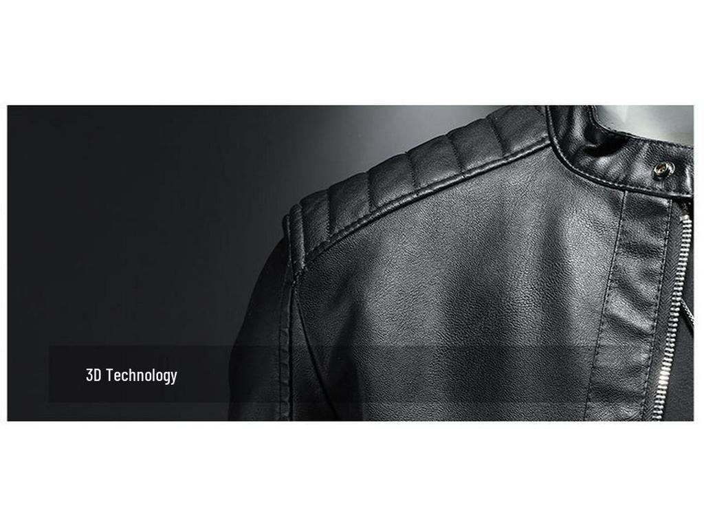2024 Slim-Fit Plus Size Men's Stand Collar Leather Jacket - Trendy Autumn Motorcycle Coat