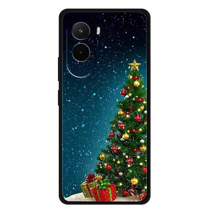 Christmas Phone Case For Poco M7 4G Case Christmas Tree Black Silicone Bumper For Xiaomi Poco M7 4G Cover PocoM7 Cartoon Coque