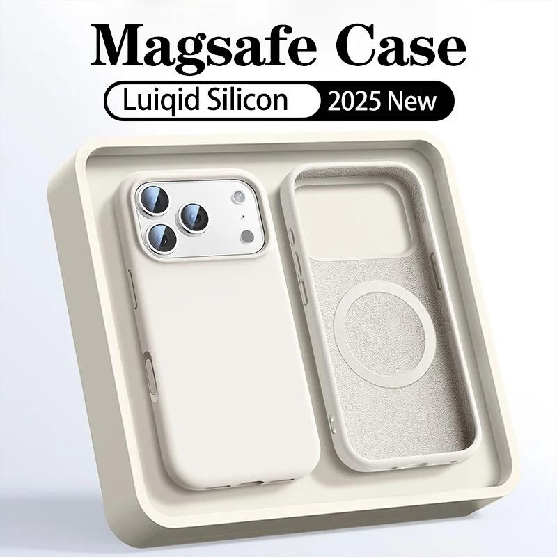 

Official Original Liquid Silicone Magnetic Phone Case For iPhone 17 Air 16 15 14 Plus 13 12 Pro Max 17Pro For Magsafe Soft Cover iPhone 15 античный белый