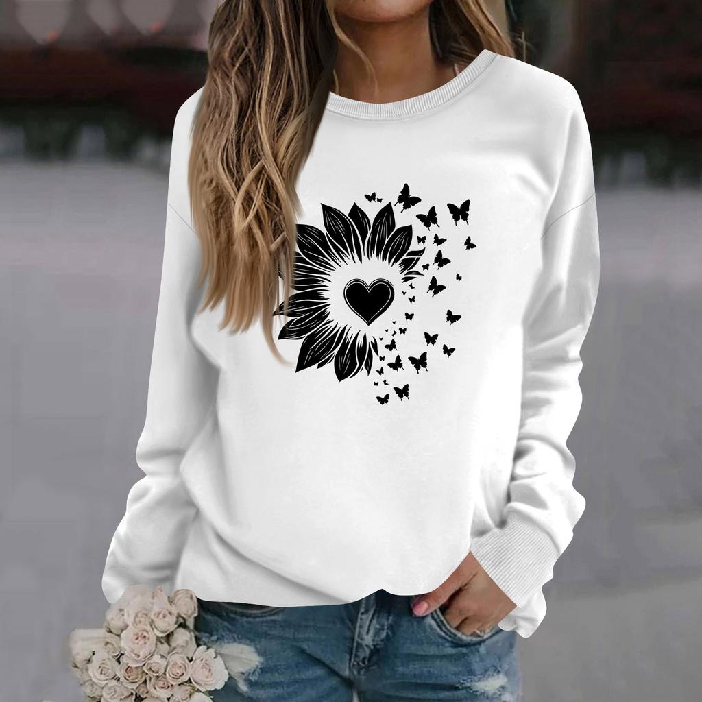 Modă Femei Casual Mânecă Lungă Culoare Solidă Imprimat Gât Rotund Top Hanorac