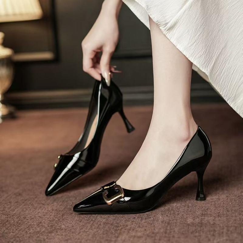 Fashion 2025 Classics Slip On Women's High Heels Pointed Toe Shallow Thin Heels Metal Decoration Pumps for Fashion Party & Dress Shoes